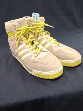 adidas Beige Suede High-Top Sneakers with Yellow Accents 12.5